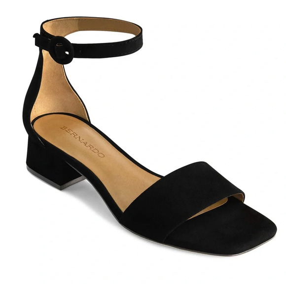 NIB Bernardo Jalena Low Heel Sandal Black Kid Suede Size 7 - Picture 1 of 12